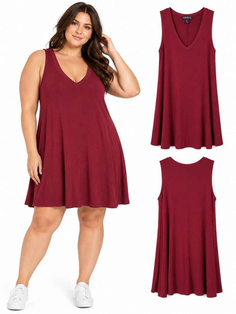 Forever 21 Plus 1X Burgundy V Neck Swing Dress